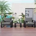 3 Pieces Patio Furniture Set Outdoor Furniture with Aluminum Frame Deep Seating Outdoor Sofa and Coffee Table Modern Patio Conversation Set for Deck and Balcony Grey & Black