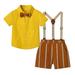 Rbaofujie Boys Short Sleeve Top&Strap Shorts Suit Outfit For Baby Toldders Solid Color Shirts Photography Performance Set Short Sleeve Round-Neck Blouses & Shirts Sets Yellow