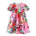 Sweet Girls Short Sleeve Casual Dress A Line Floral Boho Dresses 4-13 Years