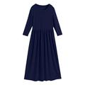 Bessbest Toddler Girl Long Sleeve Scoop Neck Soild Loose Casual Daily Wear Long Maxi Princess Dress Navy 8-9 Years