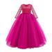 nsendm Little Big Girls Flower Vintage Floral Lace 3/4 Sleeves Floor Length Dress Wedding Party Evening Formal Pageant Dance Gown