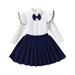 Jalioing Skirts Set for Kid Girls Long Flysleeve Top Bow Maxi Skirts Fall Winter Trendy 2 Piece Dress Suits (12-24 Months Blue)