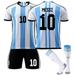 Argentina No. 10 Lionel Messi Jersey Argentina Soccer Jersey 2022 Messi Shirt Short for Boys Girls Sleeve Football Kit
