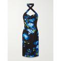Dolce & Gabbana - Floral-print Silk-blend Charmeuse Halterneck Midi Dress - Blue