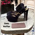 Louis Vuitton Shoes | Louis Vuitton Black Suede Peep Toe Ankle Strap Platform High Heel Sandal Shoe 35 | Color: Black | Size: 35