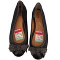 Coach Shoes | Coach Saundra Black Ballet Flats Leather Monogram Logo Bow Shoes Size 9.5 | Color: Black | Size: 9.5