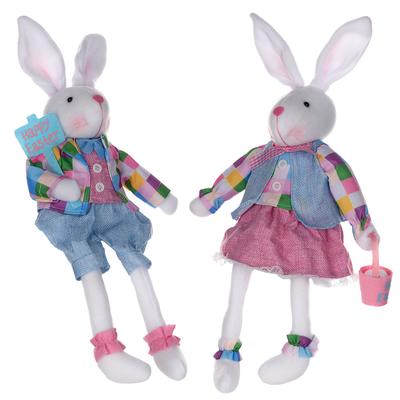 Plush Plaid Easter Rabbit Shelf Sitter (Set Of 2) by Melrose in Pink