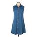 Made With Love Casual Dress - Shirtdress: Blue Dresses - Women's Size Large
