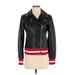 Calvin Klein Faux Leather Jacket: Black Stripes Jackets & Outerwear - Women's Size X-Small