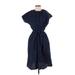 Uniqlo Casual Dress - Shirtdress: Blue Dresses - Women's Size Small