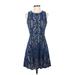 Trixxi Casual Dress - Fit & Flare: Blue Jacquard Dresses - Women's Size Small
