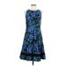 Eliza J Casual Dress - Fit & Flare: Blue Damask Dresses - Women's Size 8