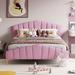 Queen Size Platform Bed with Stripe Decorated Bedboard and Metal Bed Leg