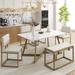 6-Piece Modern Faux Marble Dining Table Set with 60'' Metal Kitchen Table and Upholstered Dining Chairs and Bench