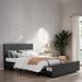 Queen Size Storage Bed with Support Legs, Metal Bed Frame with Headborad, Platform Bed with a Big Drawer, Grey