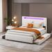 Queen Size Upholstered Platform Bed with LED Frame with Twin XL Size Trundle and 2 Drawers