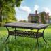 Patio Cast Aluminum Dining Table for 8, Square/Expandable Rectangular Table with Umbrella Hole
