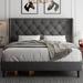 Full Bed Frame with Upholstered Wingback, Platform Bed Frame with Diamond Button Tufted Headboard, Under-Bed Space, Wooden Slats