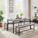 Oversized 3-Piece Dining Table Set With Table And 2 Benches For 6 People,Storage Space Under The Table