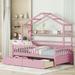 Wooden Twin Size Kids House Bed with 2 Drawers and Shelf, Pink