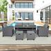 6-Piece Outdoor Grey Rattan Wicker Patio Garden Set with Sofa, Chair, Stools and Table