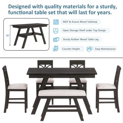 6-Piece Dining Table Set With Storage Shelf And Be...