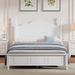 Retro Style Full Size Platform Bed Frame with Wave-like Headboard, Wooden Bed with Slat Support for Bedroom, White