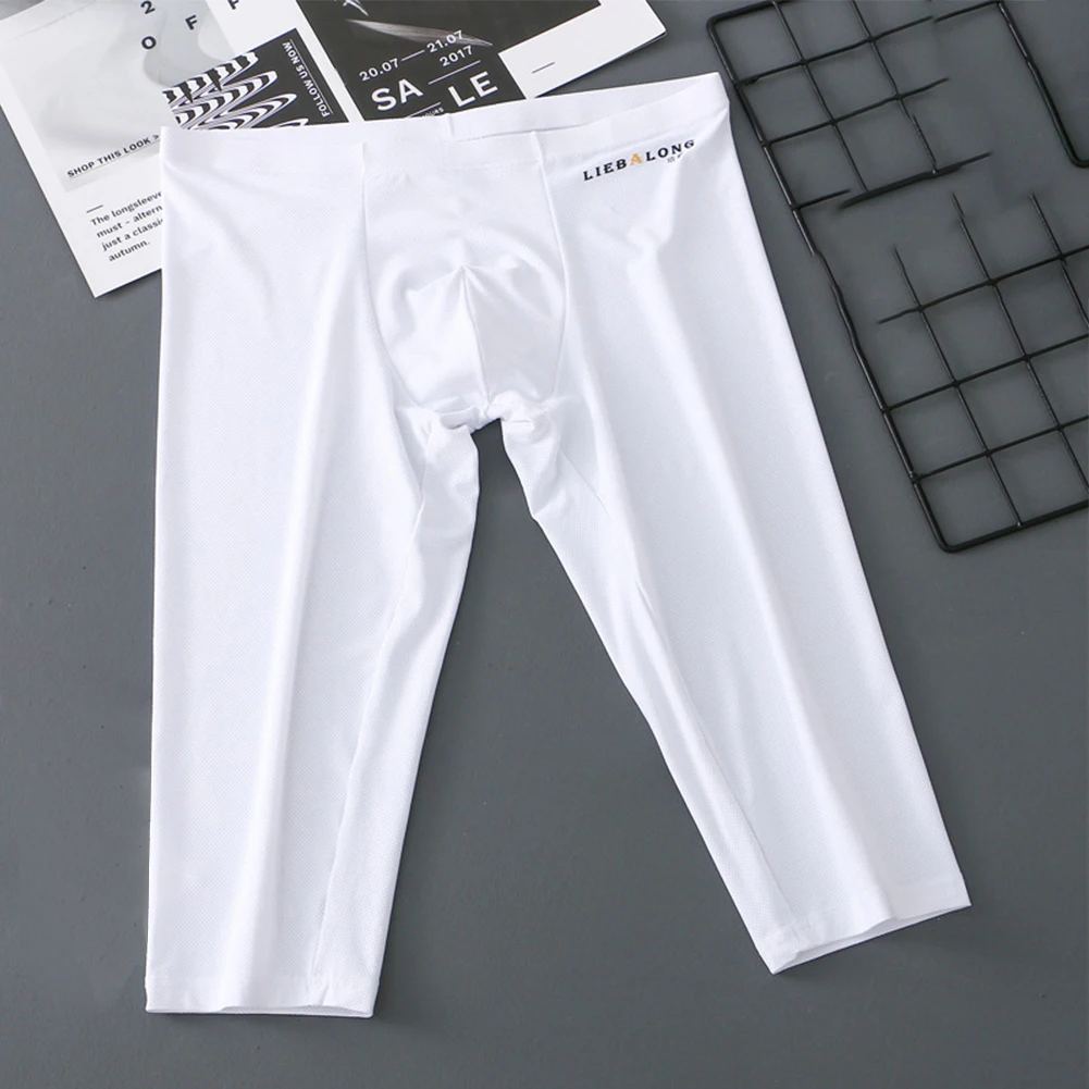 Herren Eis Seide Stämme glatte Lenthen Unterwäsche Ausbuchtung Beutel langes Bein Sport Fitness Unterhose Bodycon atmungsaktive feste Slips Image