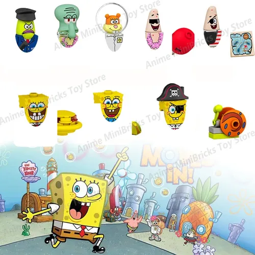 SpongeBob Baustein Person Anime Figur Sand Patrick Gary Squid ward Mini Action Spielzeug Figuren