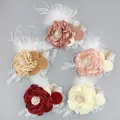 10 teile/los Feder Blume Spitze Stirnband mit Perle Strass Knoten Haar bänder Seide Baby Kopf