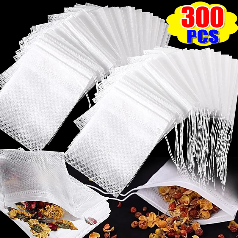 300/50PCS Bustine di tè usa e getta Tessuto non tessuto Coulisse Infusore per tè Spezie Tè sfuso Caffè Sigillo Filtro Borsa a rete Utensili da cucina