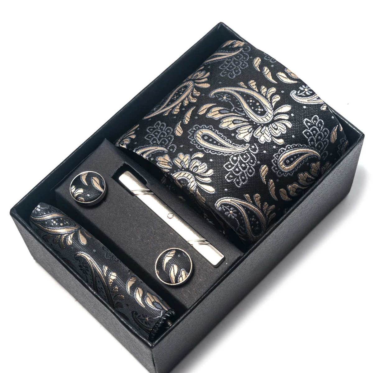 Cravatta di seta da uomo più nuovo stile regalo di festa cravatta fazzoletto da taschino Set di gemelli scatola di cravatte accessori da sposa da uomo adatti al posto di lavoro