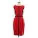 Calvin Klein Casual Dress - Sheath: Red Grid Dresses - Women's Size 10