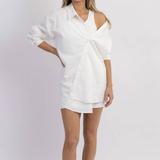 MABLE Serena Asymmetric Layered Shirt Dress - White