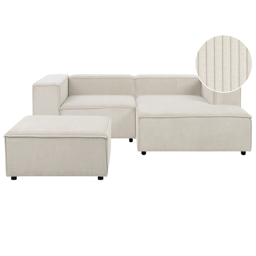 Ecksofa mit Ottomane Cremeweiß Cord L-förmig 2-Sitzer Modulsofa Linksseitig Wohnzimmermöbel Modern Wohnzimmer Salon Wohnecke Sitzecke