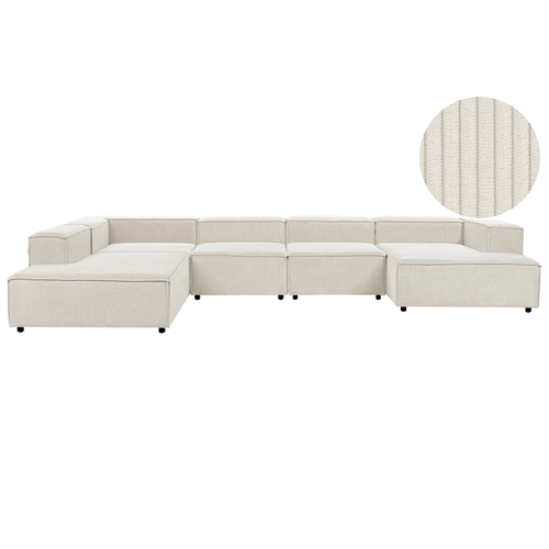 Ecksofa Cremeweiß Cord L-förmig 5-Sitzer Modulsofa Rechtsseitig Wohnzimmermöbel Modern Wohnzimmer Salon Wohnecke Sitzecke