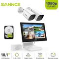 Sannce - 4CH Kit di Videosorveglianza 10.1 ''Monitor lcd 1080P 2 Telecamera Visione Notturna