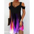 Damen Midikleid Sweatkleid Sommerkleid Midi-Kleid Elegant Halbformelle Kleider Urlaub Täglich Cocktailparty Regular Fit Marmordruck Kurzarm Schatz Ausschnitt Staubiges Blau Regenbogen Sommer Frühling