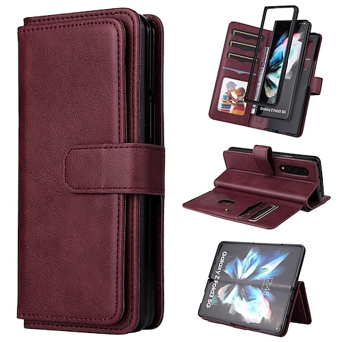 Handy Hülle Handyhüllen Für Samsung Galaxy Z Fold 5 Z Fold 4 Z Fold 3 Brieftaschenhülle Magnetisch Vollschutz Ständer Retro TPU PU-Leder Image