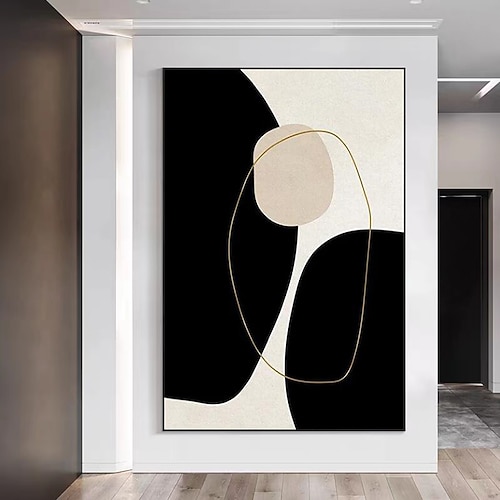 Schwarz-Weiß-Minimalismus-Wandkunst-Leinwanddekoration, handgefertigtes abstraktes Ölgemälde, Wohnzimmer-Schlafzimmer-Dekoration (kein Rahmen) Image