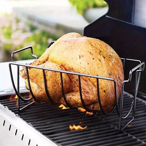 1 Stück Grill BBQ Rib Rack Halter Steak Barbecue Ständer Bratenhalter Toast Rack Fischspieße Outdoor Barbecue Rack Picknick Rack Rib Stand Outdoor BBQ Edelstahl Lammkoteletts Rinderrippen Image