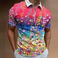 Homme POLO Polo hawaïen Tee Shirt Golf Floral Dégradé Col Jaune Rose Claire Rouge Bleu Vert Extérieur Plein Air Manche Courte Imprimer Zippé Vêtement Tenue Mode Vêtement de sport Décontractées