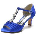 Femme Chaussures de mariage Cadeaux de Saint-Valentin Soirée Chaussures de mariée Chaussures de demoiselle d'honneur Strass Talon Bottier Bout ouvert Elégant Mode Luxueux Satin Lanière en T Vin Noir