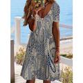 Femme Mini robe Robe casual Robe ethnique Robe Fourreau Mini-robe Vacances Mode Classique Vacances Anniversaire Casual Standard Floral Cachemire Manche Courte Col V V Profond Rouge Bleu Poudr