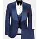 Costume Homme Mariage Fête scolaire Ensemble de 3 pièces Champagne bleu marine Bleu Ciel Jacquard Floral Coupe Sur-Mesure Droit un bouton 2023