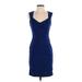 White House Black Market Cocktail Dress - Bodycon Scoop Neck Short sleeves: Blue Solid Dresses - Women's Size 4