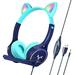 Wired Headset for Kids Cat Ear LED Kids Headphones Adjustable Over-Ear Earphones with 3.5mm Jack Microphone RGB Lights Stereo Sound On-Ear Headphone Fit for PC Cellphone Xbox One PS4