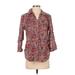 Croft & Barrow Short Sleeve Button Down Shirt: Red Paisley Tops - Women's Size Small