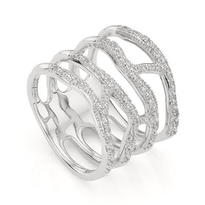 Sterling Silver Riva Waterfall Cocktail Diamond Ring Diamond