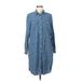 Lands' End Casual Dress - Shirtdress: Blue Dresses - Women's Size Medium